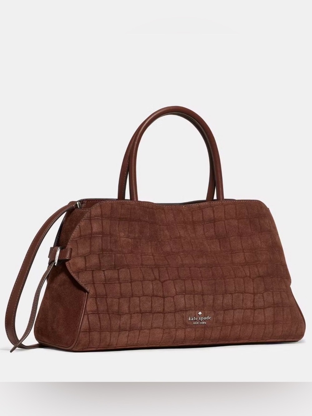 kate spade Harper Satchel Bag Brown Croc-Embossed Suede Top-Handle Bag NWT
